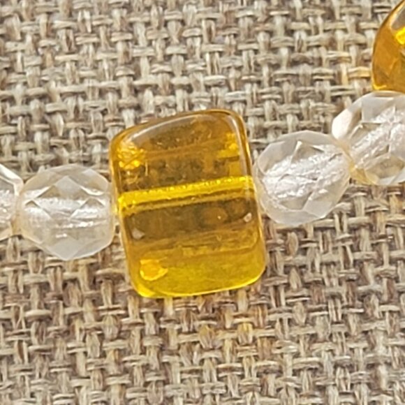 Czechoslovakia Crystal Necklace Amber And Clear Color 17 in Spring Ring Clasp - Picture 4 of 10